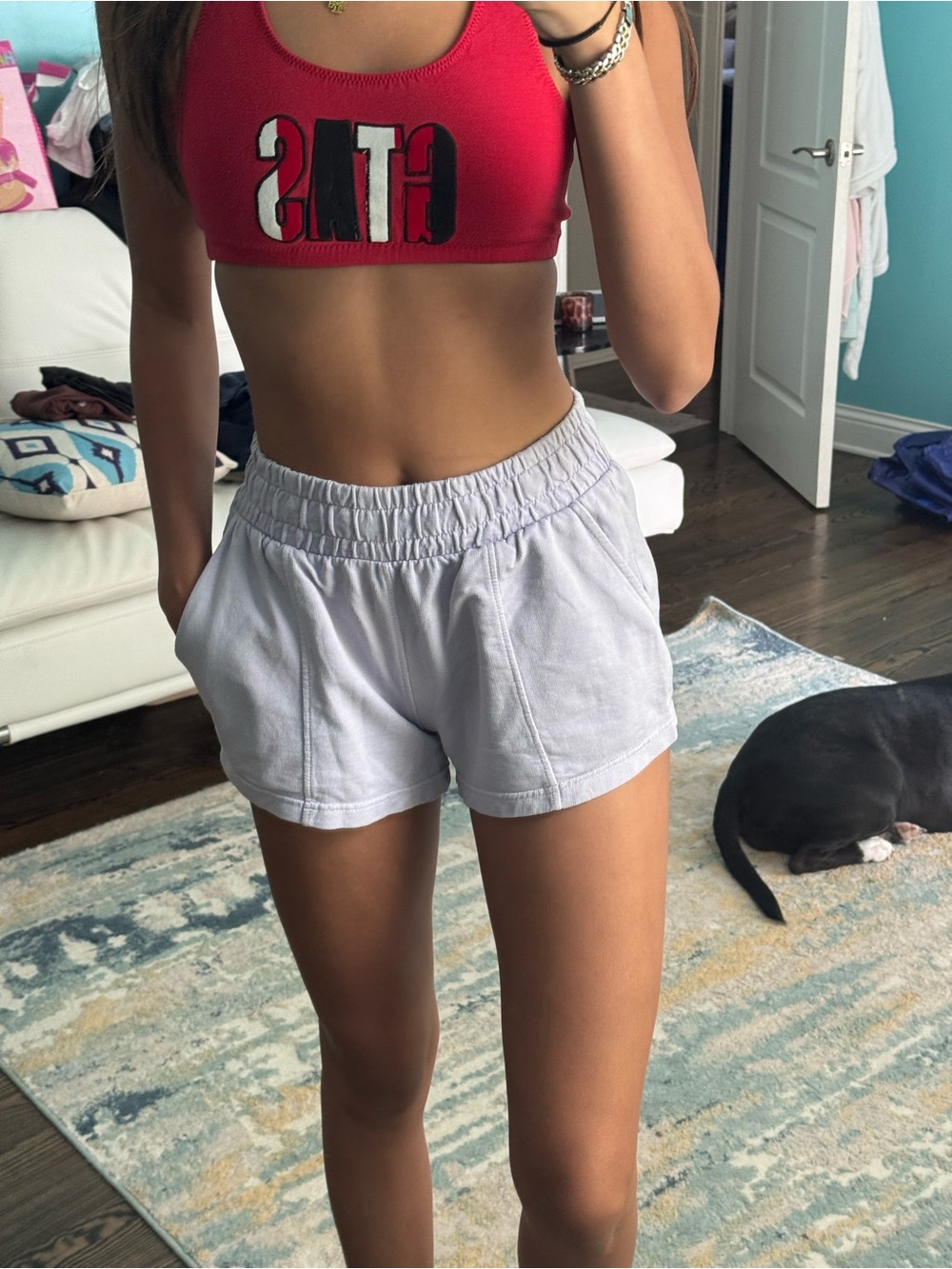 Women's Light purple Elastic-Waist Casual Shorts